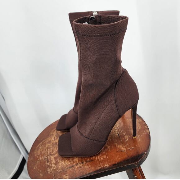 New Simmi Mona Brown Sock Heels Peep Square Toe Size‎ 6 - Picture 3 of 8